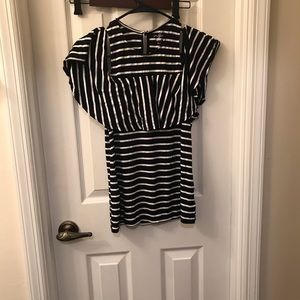 Navy Striped Cold Shoulder Blouse
